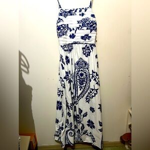 MSK midi spaghetti strap cut out back tie floral Dress